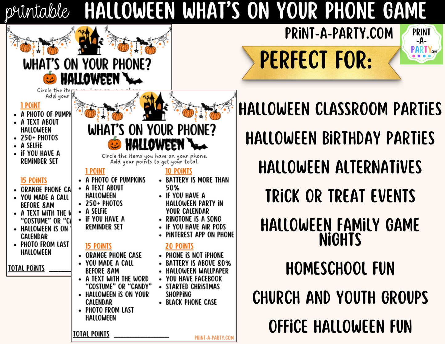 What's On Your Phone? Halloween Party Game Printable | Halloween Icebreaker Activity
