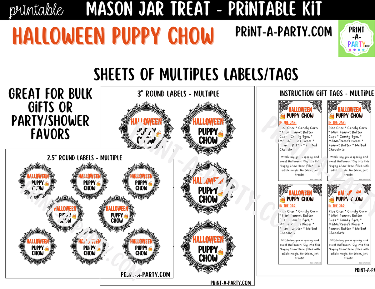 Halloween Puppy Chow Jar Kit | Labels, Tag, Recipe & Instructions