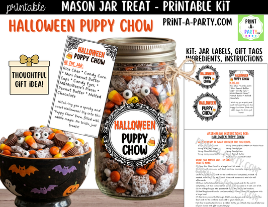 Halloween Puppy Chow Jar Kit | Labels, Tag, Recipe & Instructions