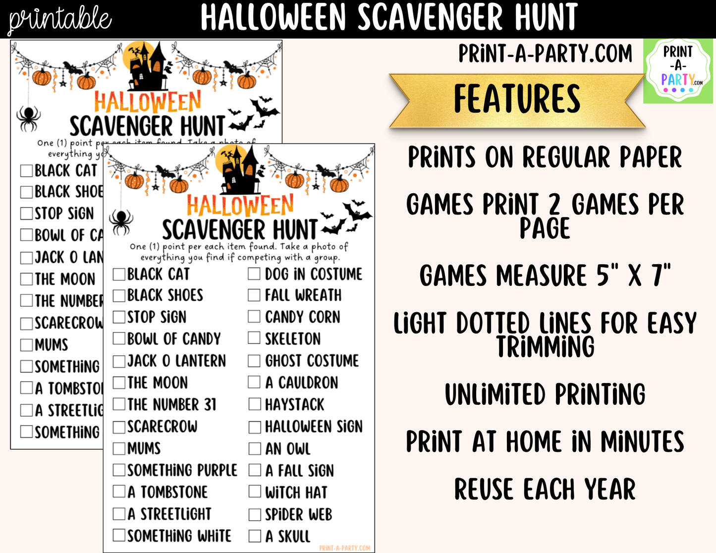 Halloween Scavenger Hunt Printable | Spooky Party Activity for Kids & Families