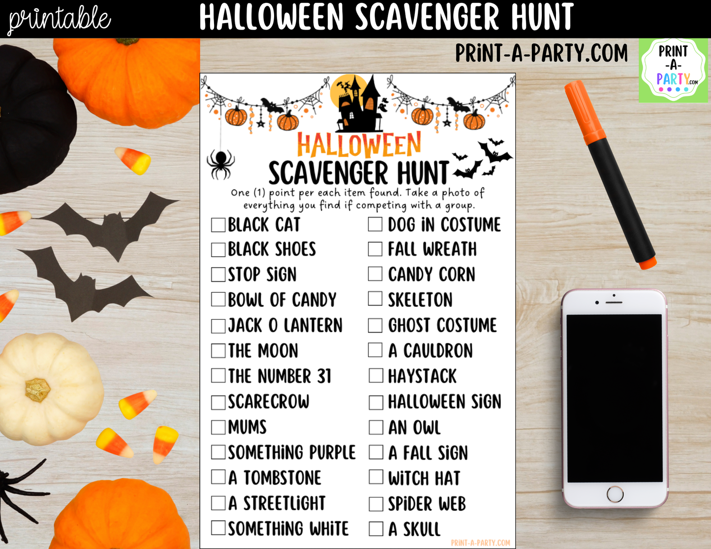 Halloween Scavenger Hunt Printable | Spooky Party Activity for Kids & Families