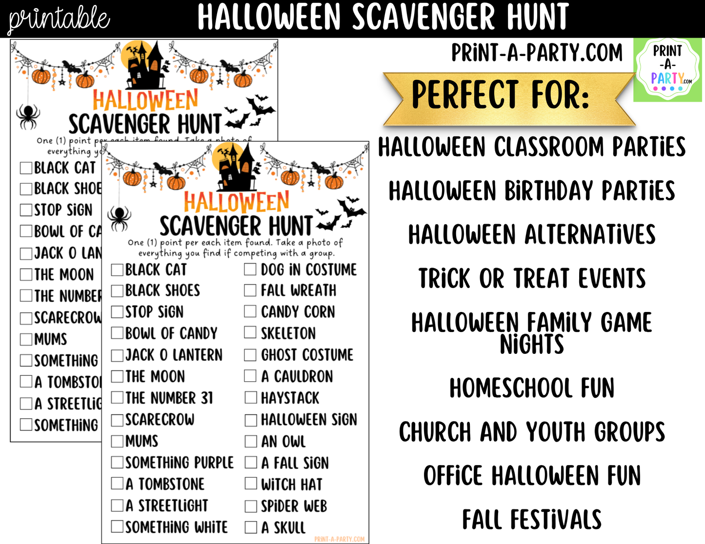 Halloween Scavenger Hunt Printable | Spooky Party Activity for Kids & Families