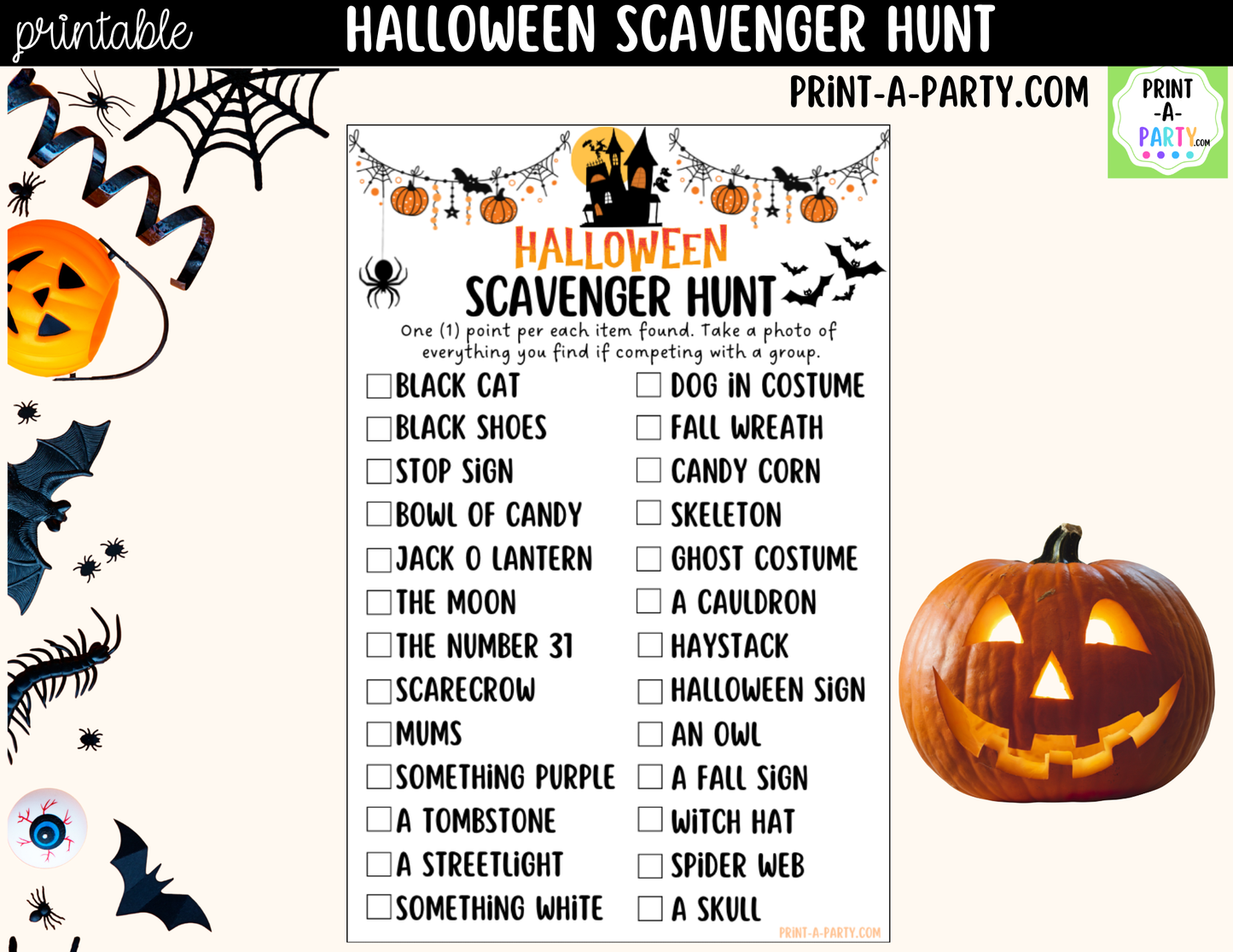 Halloween Scavenger Hunt Printable | Spooky Party Activity for Kids & Families