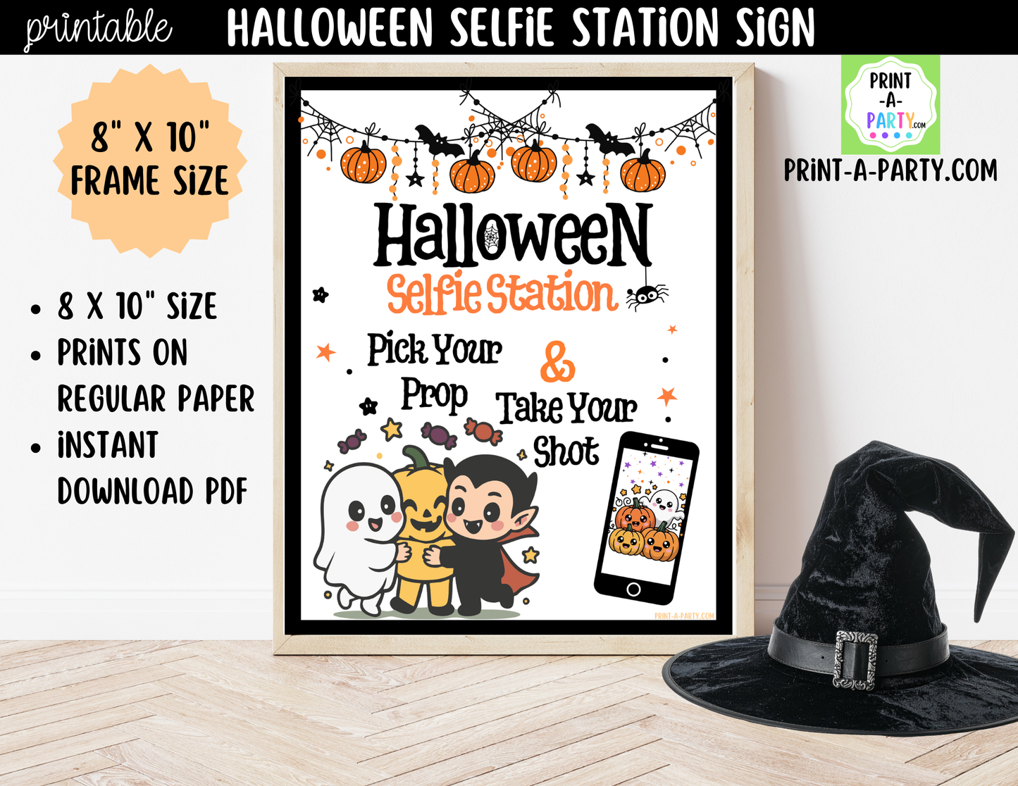 Halloween Photo Booth Sign Printable | Halloween Selfie Station Sign | 8x10 Party Decoration
