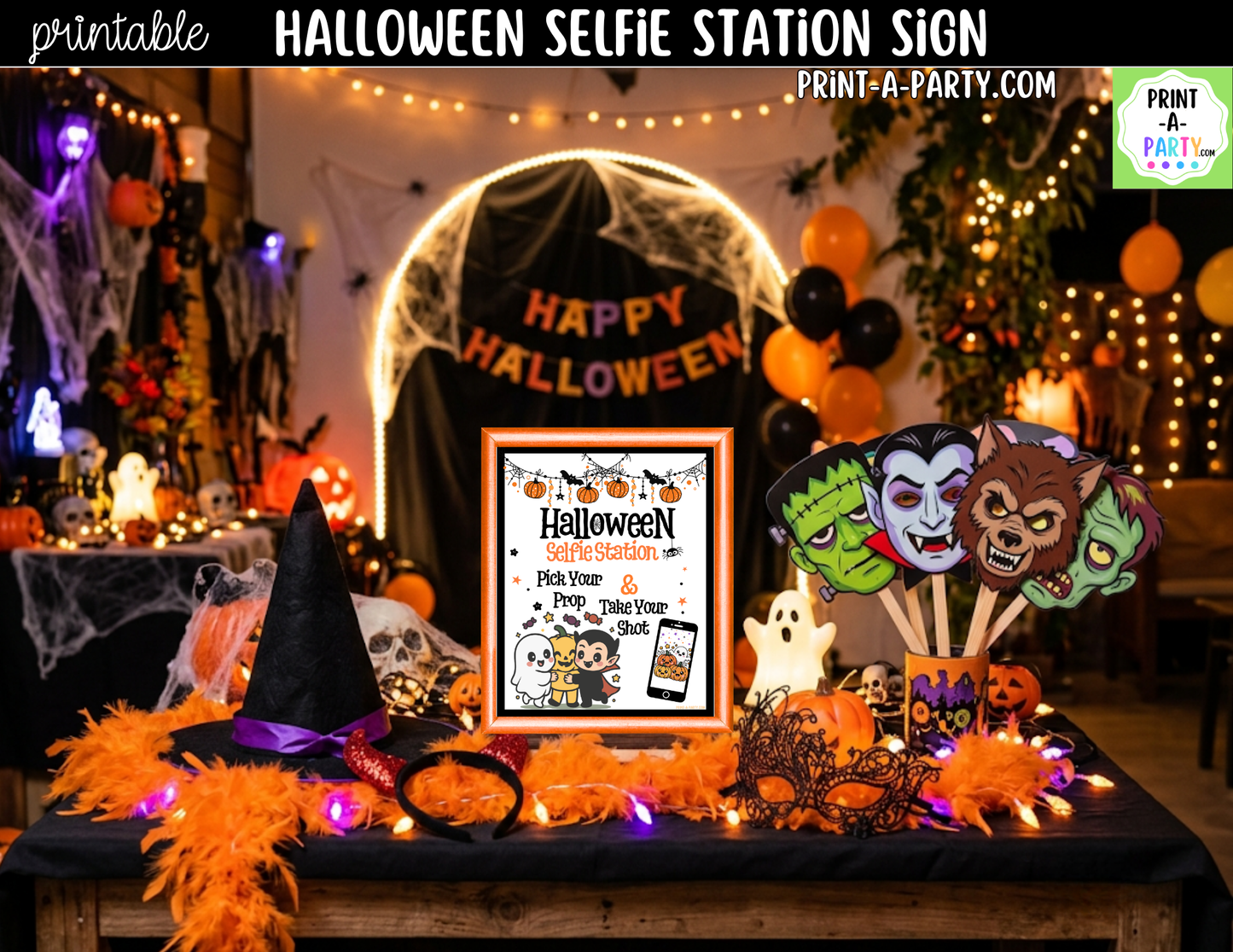 Halloween Photo Booth Sign Printable | Halloween Selfie Station Sign | 8x10 Party Decoration