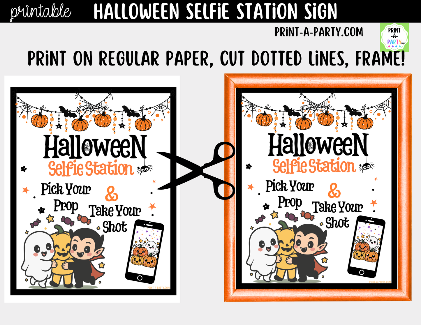 Halloween Photo Booth Sign Printable | Halloween Selfie Station Sign | 8x10 Party Decoration