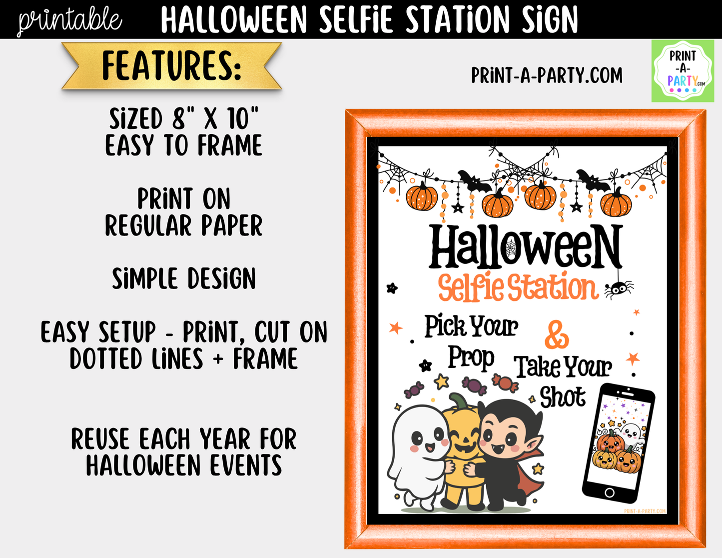 Halloween Photo Booth Sign Printable | Halloween Selfie Station Sign | 8x10 Party Decoration