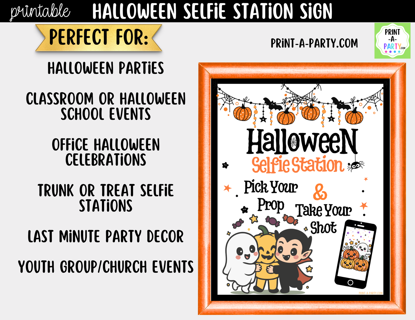 Halloween Photo Booth Sign Printable | Halloween Selfie Station Sign | 8x10 Party Decoration