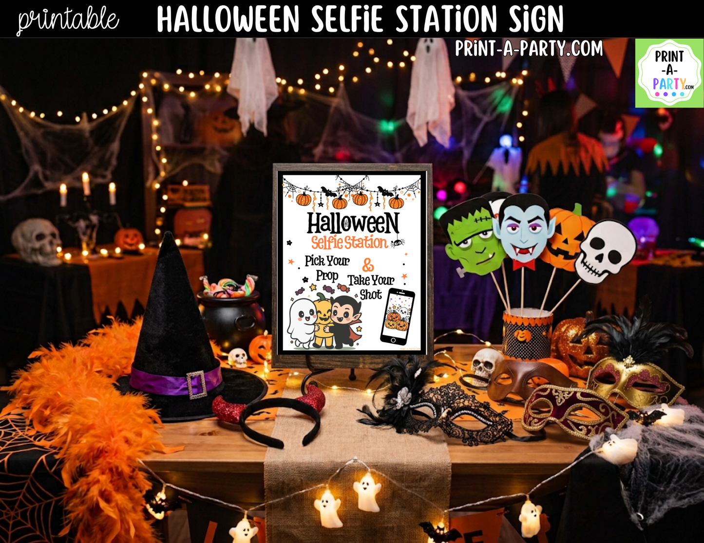 Halloween Photo Booth Sign Printable | Halloween Selfie Station Sign | 8x10 Party Decoration