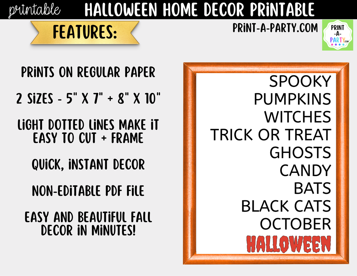 Halloween Word Art Printable Wall Art | Spooky Home Decor Sign
