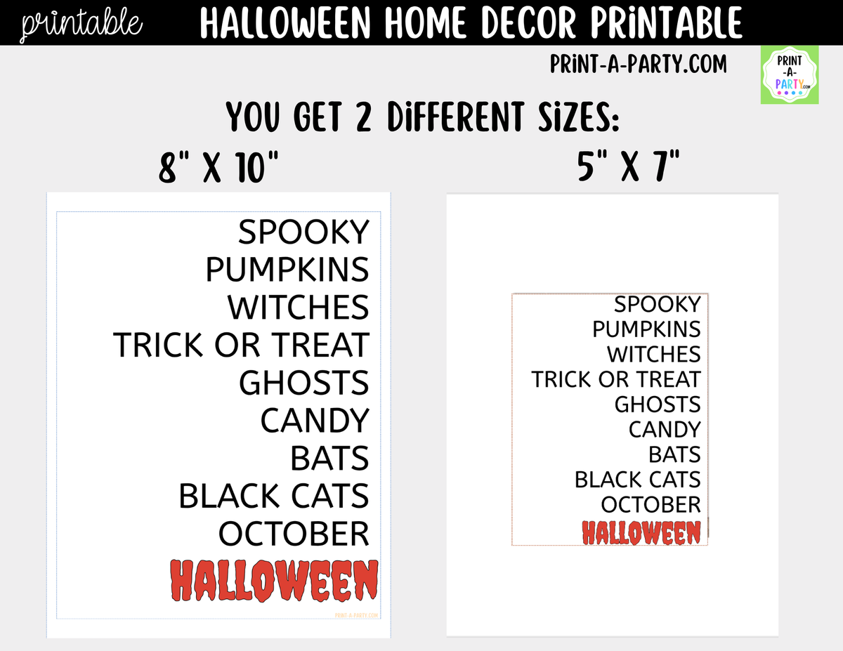 Halloween Word Art Printable Wall Art | Spooky Home Decor Sign