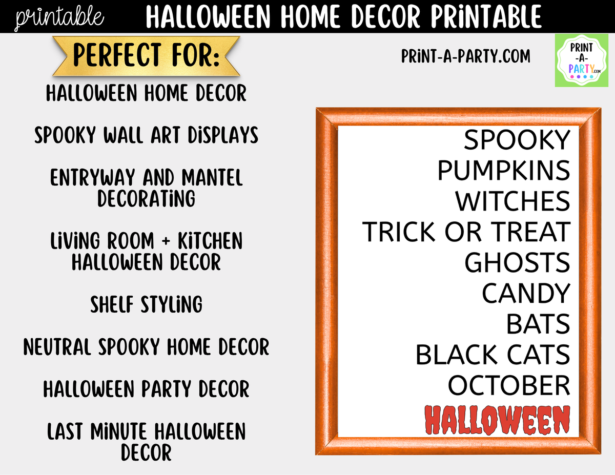 Halloween Word Art Printable Wall Art | Spooky Home Decor Sign