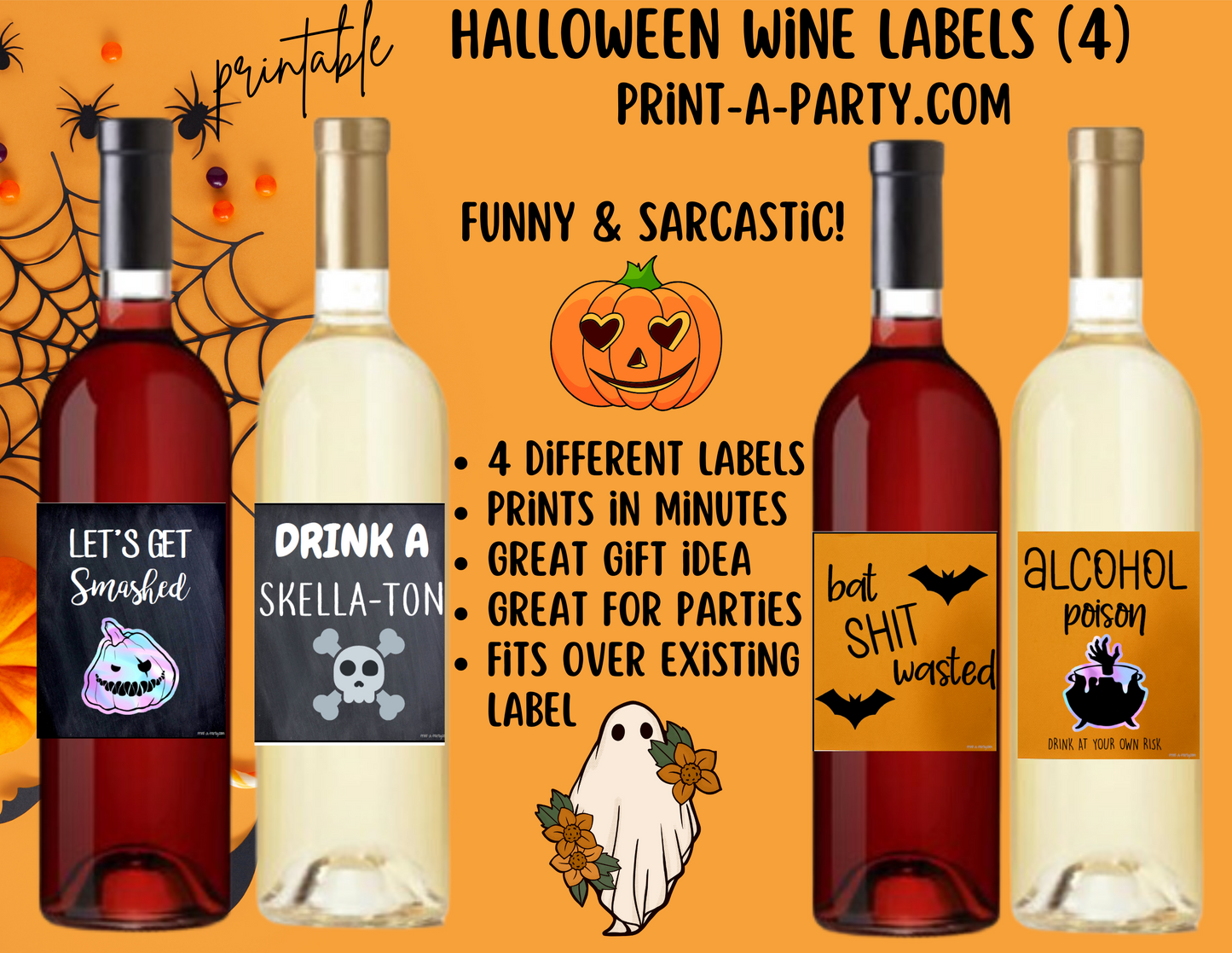 WINE LABELS: Halloween (4) Wine | Chalkboard Wine Labels | Sarcastic Wine | Funny | Printable | INSTANT DOWNLOAD - Use each year!