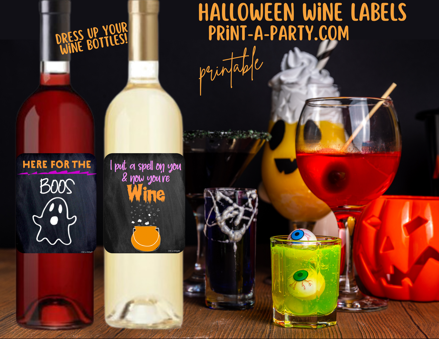 WINE LABELS: Halloween (4) Wine | Chalkboard Wine Labels | Sarcastic Wine | Funny | Printable | INSTANT DOWNLOAD - Use each year!