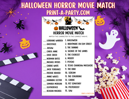 Printable Halloween Horror Movie Matching Game – Scary Movie Party Game, Instant Download