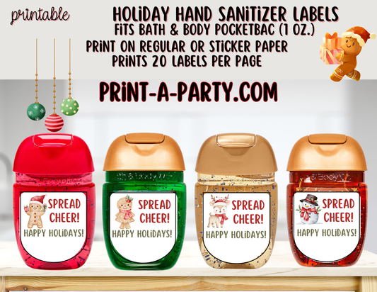 DIY Holiday Hand Sanitizer Labels - Christmas theme – Printable Holiday tags for PocketBac 1 oz bottles