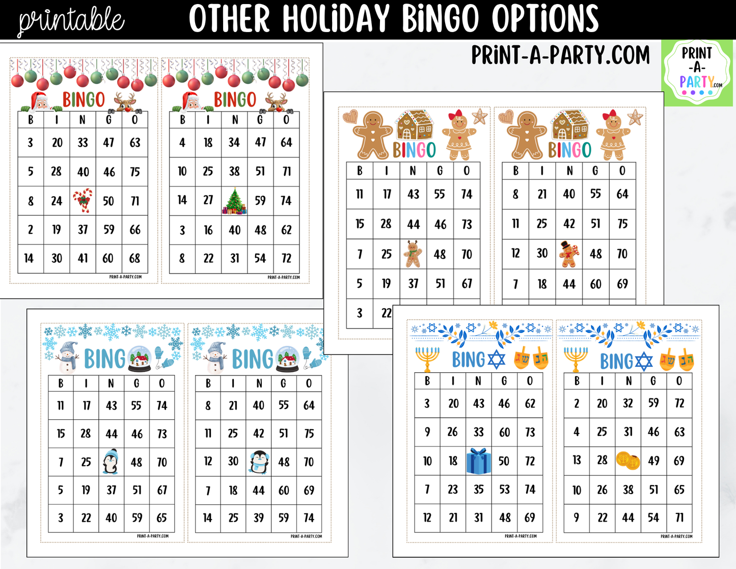Hanukkah Bingo Game Printable | 30, 40 or 50 Cards | Kids, Adults & Hebrew School