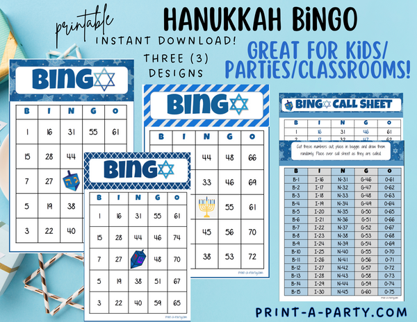 BINGO: Hanukkah | Classrooms | Parties | Holiday | 30, 40, or 50 cards - INSTANT DOWNLOAD