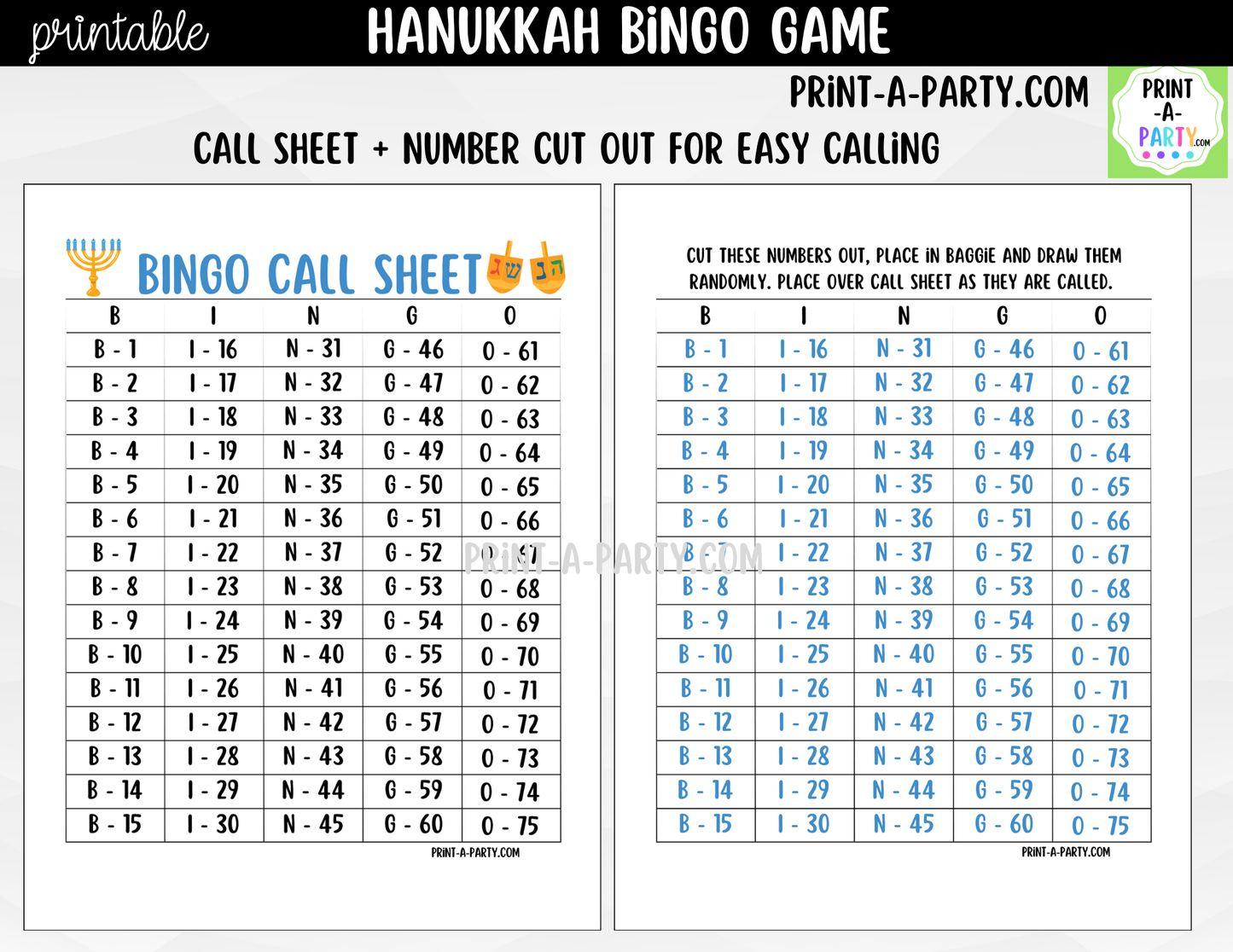 Hanukkah Bingo Game Printable | 30, 40 or 50 Cards | Kids, Adults & Hebrew School