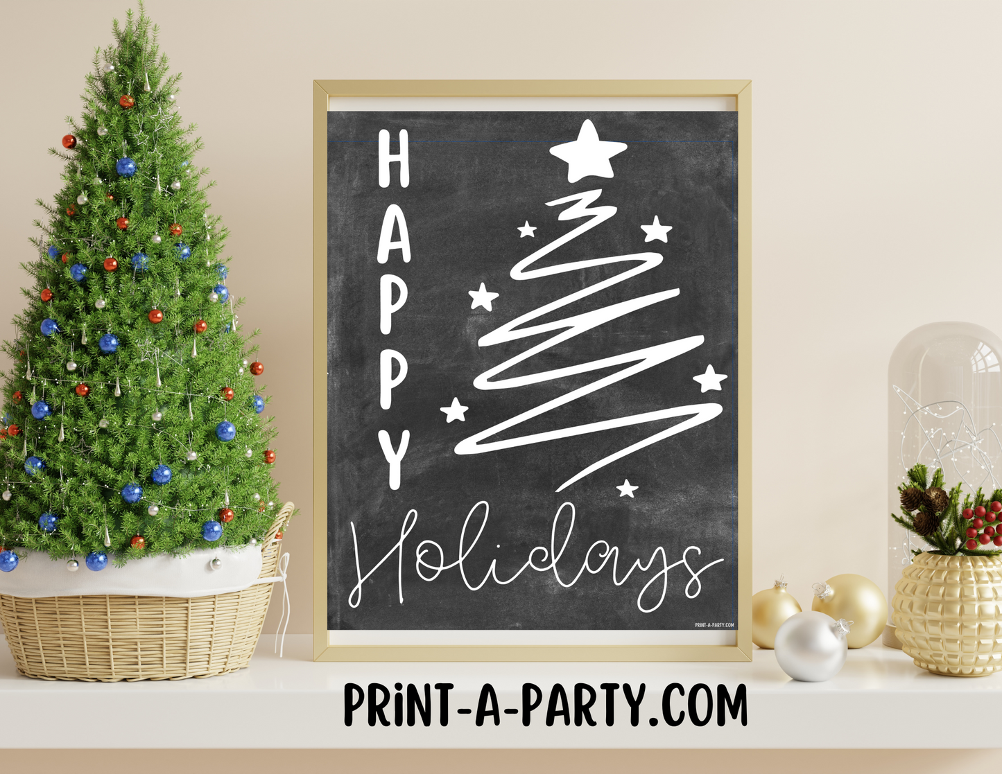 PRINTABLE HOME DECOR | Instant Christmas Holiday Decor | Happy Holidays - Chalkboard | Holiday Home Decor Idea