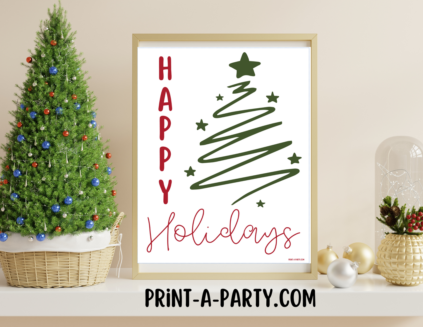 PRINTABLE HOME DECOR | Instant Christmas Holiday Decor | Happy Holidays - White | Holiday Home Decor Idea