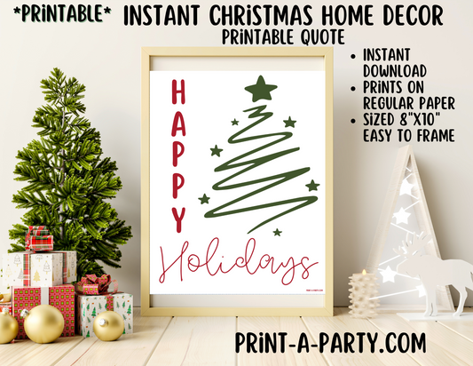 PRINTABLE HOME DECOR | Instant Christmas Holiday Decor | Happy Holidays - White | Holiday Home Decor Idea