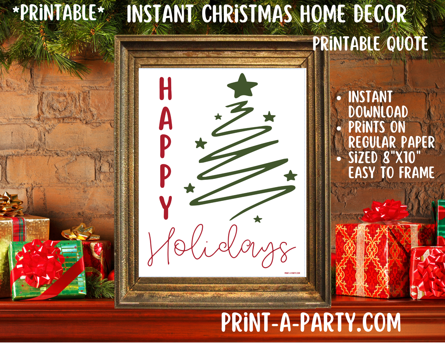 PRINTABLE HOME DECOR | Instant Christmas Holiday Decor | Happy Holidays - White | Holiday Home Decor Idea