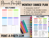 Meal Planner Page | Monthly Dinner Planner | Classic Happy Planner | Planner Printable