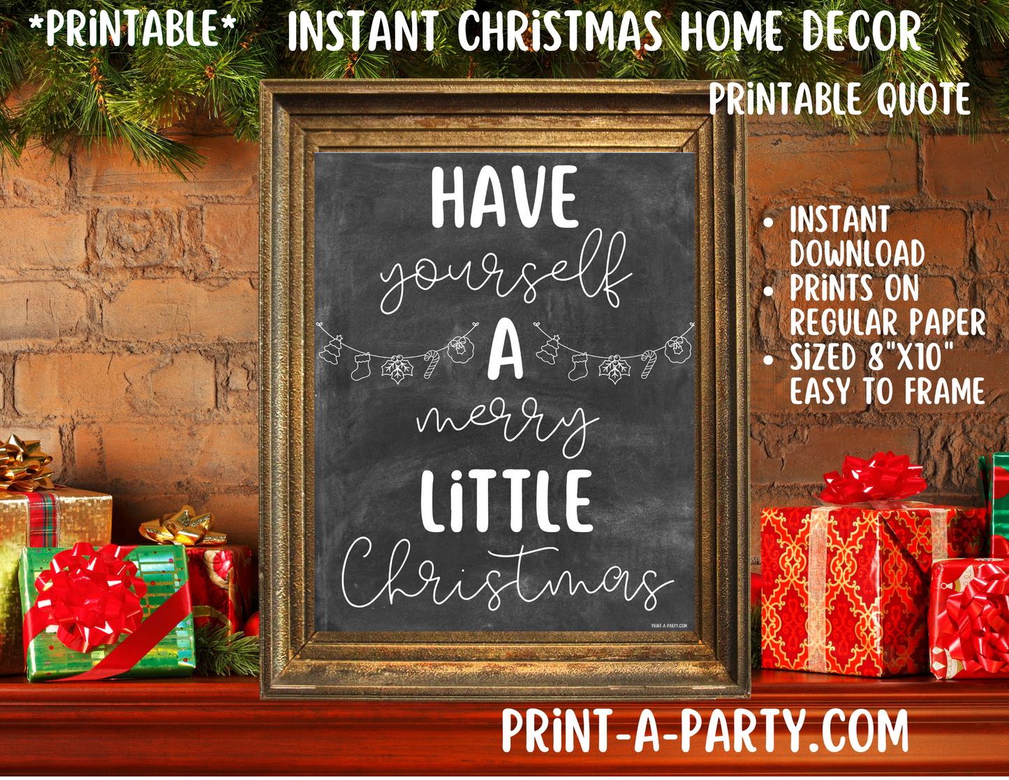 PRINTABLE HOME DECOR | Instant Christmas Holiday Decor | Have Yourself A Merry Little Christmas - Chalkboard | Holiday Home Decor Idea