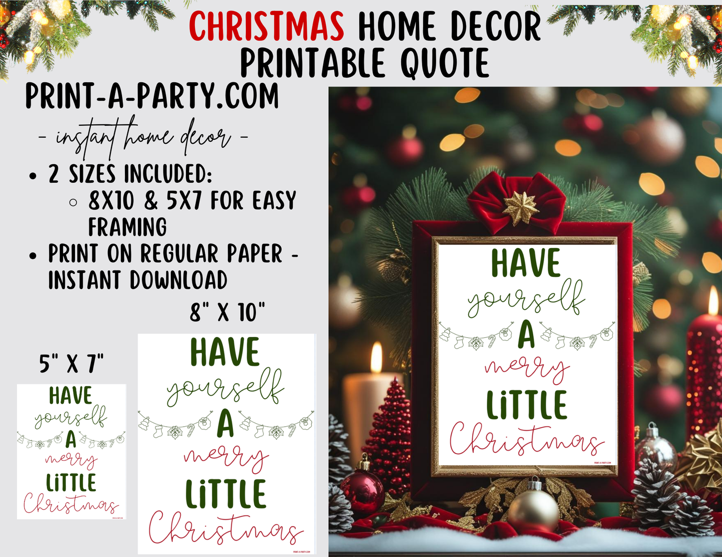 HAVE YOURSELF A MERRY LITTLE CHRISTMAS Printable Sign white | Holiday Wall Art | Christmas Quote Word Art | 8x10 and 5x7 Instant Download