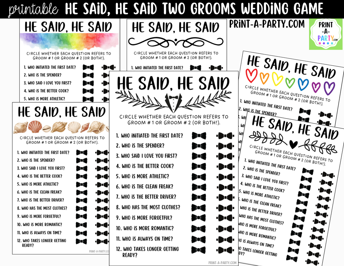 He Said, He Said Gay Bridal Shower Game Printable