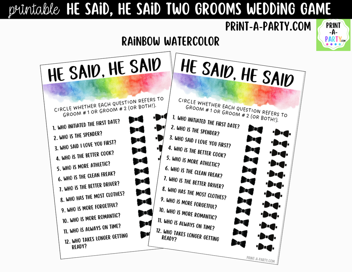 He Said, He Said Gay Bridal Shower Game Printable