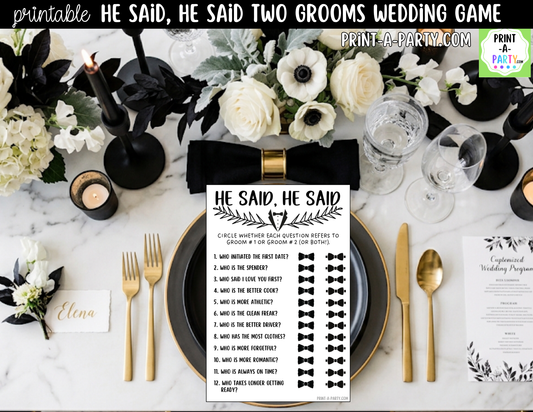 He Said, He Said Gay Bridal Shower Game Printable