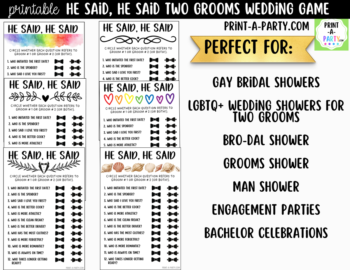 He Said, He Said Gay Bridal Shower Game Printable