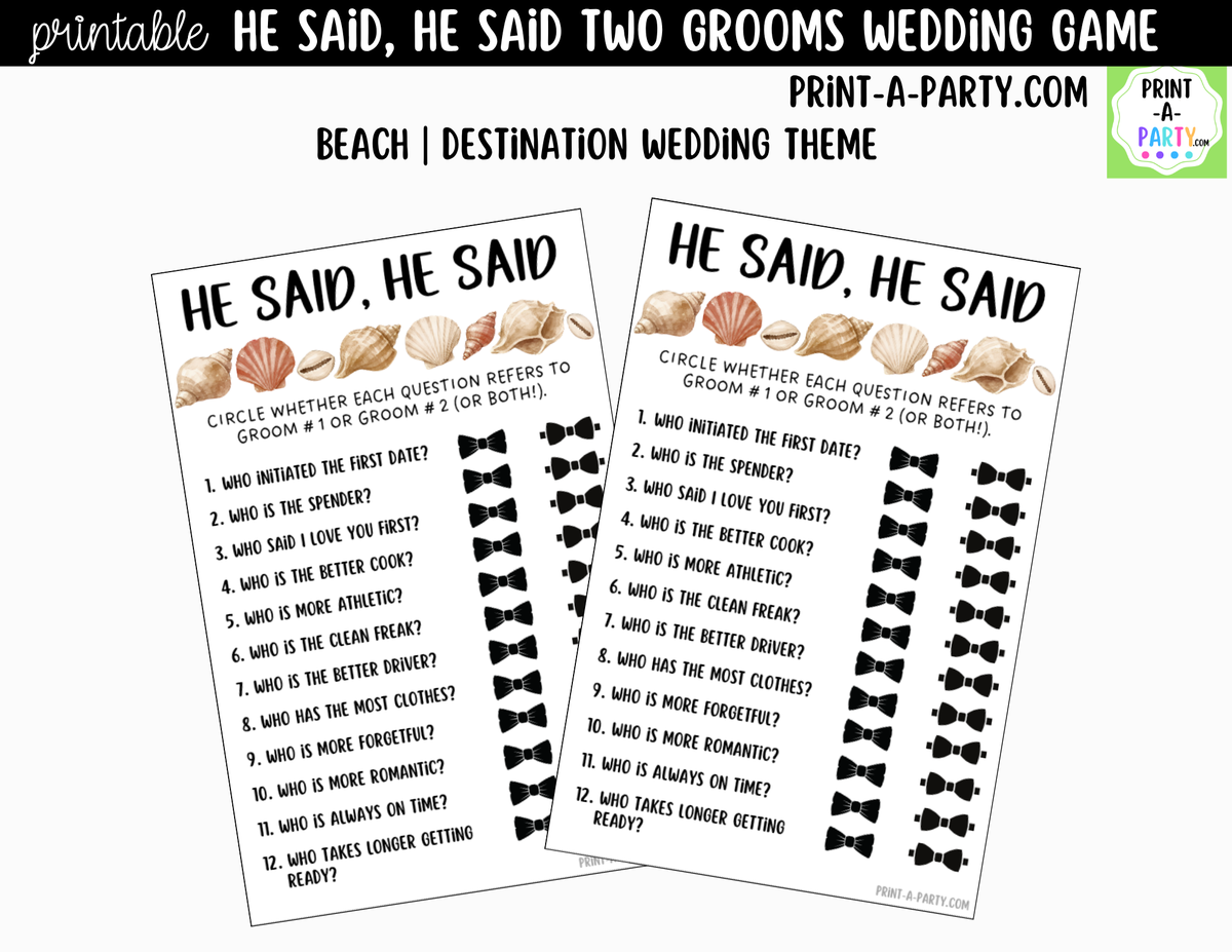 He Said, He Said Gay Bridal Shower Game Printable