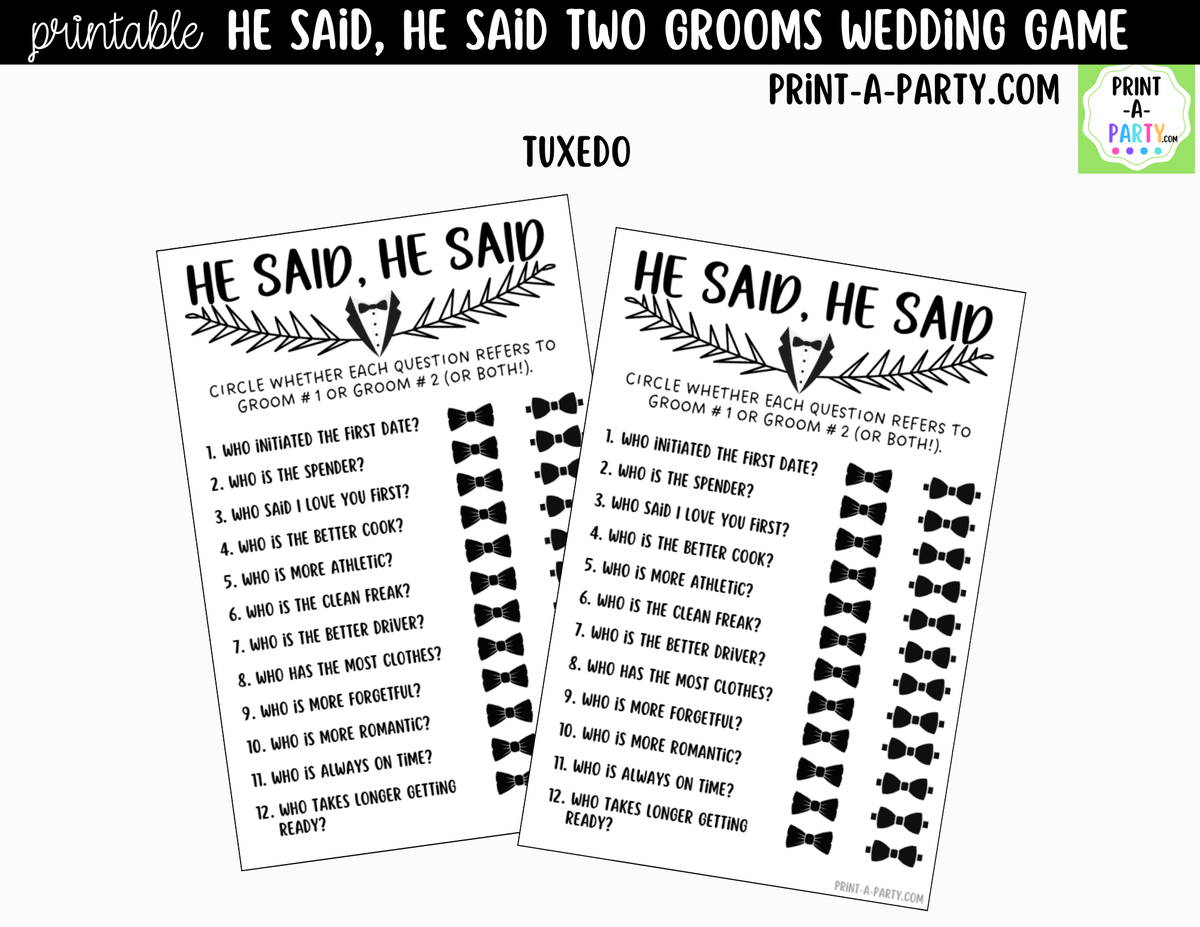 He Said, He Said Gay Bridal Shower Game Printable