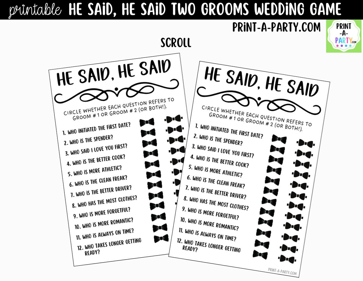He Said, He Said Gay Bridal Shower Game Printable