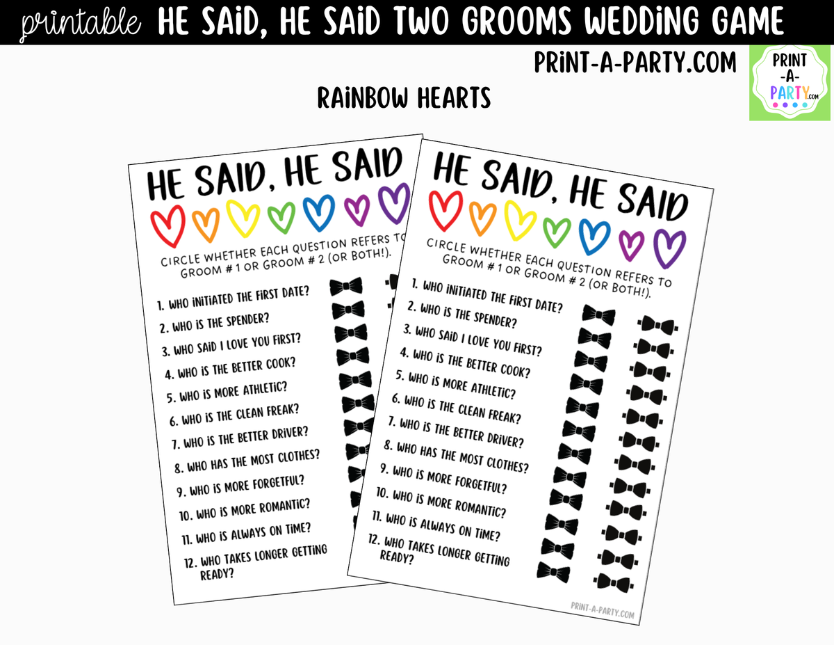 He Said, He Said Gay Bridal Shower Game Printable