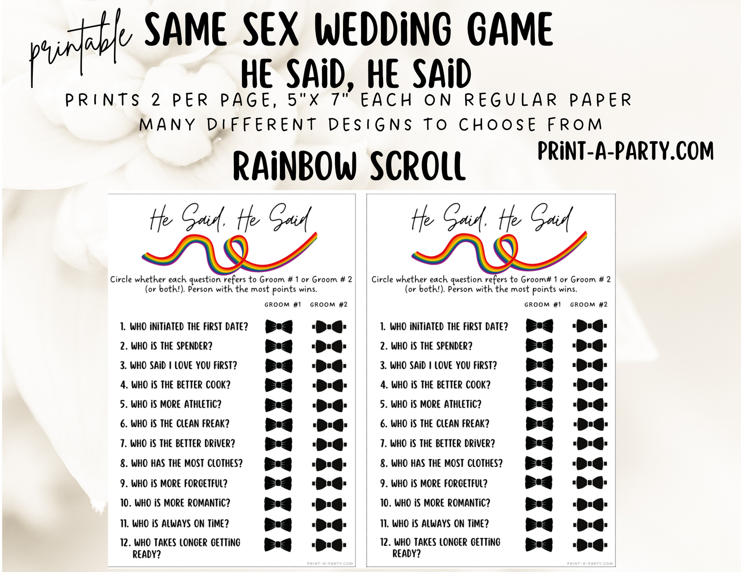 HE SAID, HE SAID: Same Sex Wedding Shower Game LGBTQ+ | Printable Same Sex Wedding Games  | Instant Download