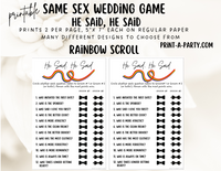 HE SAID, HE SAID: Same Sex Wedding Shower Game | Printable Same Sex Wedding Games  | Instant Download