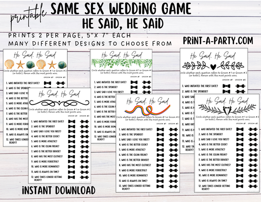 HE SAID, HE SAID: Same Sex Wedding Shower Game LGBTQ+ | Printable Same Sex Wedding Games  | Instant Download