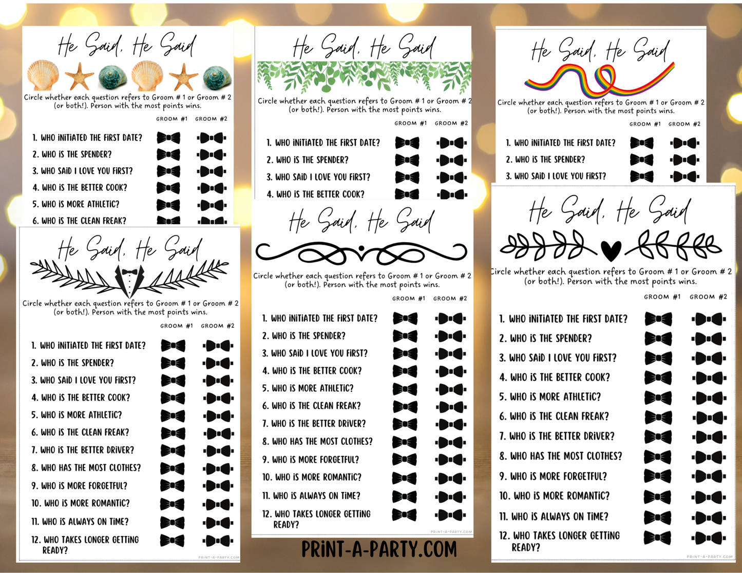 HE SAID, HE SAID: Same Sex Wedding Shower Game LGBTQ+ | Printable Same Sex Wedding Games  | Instant Download