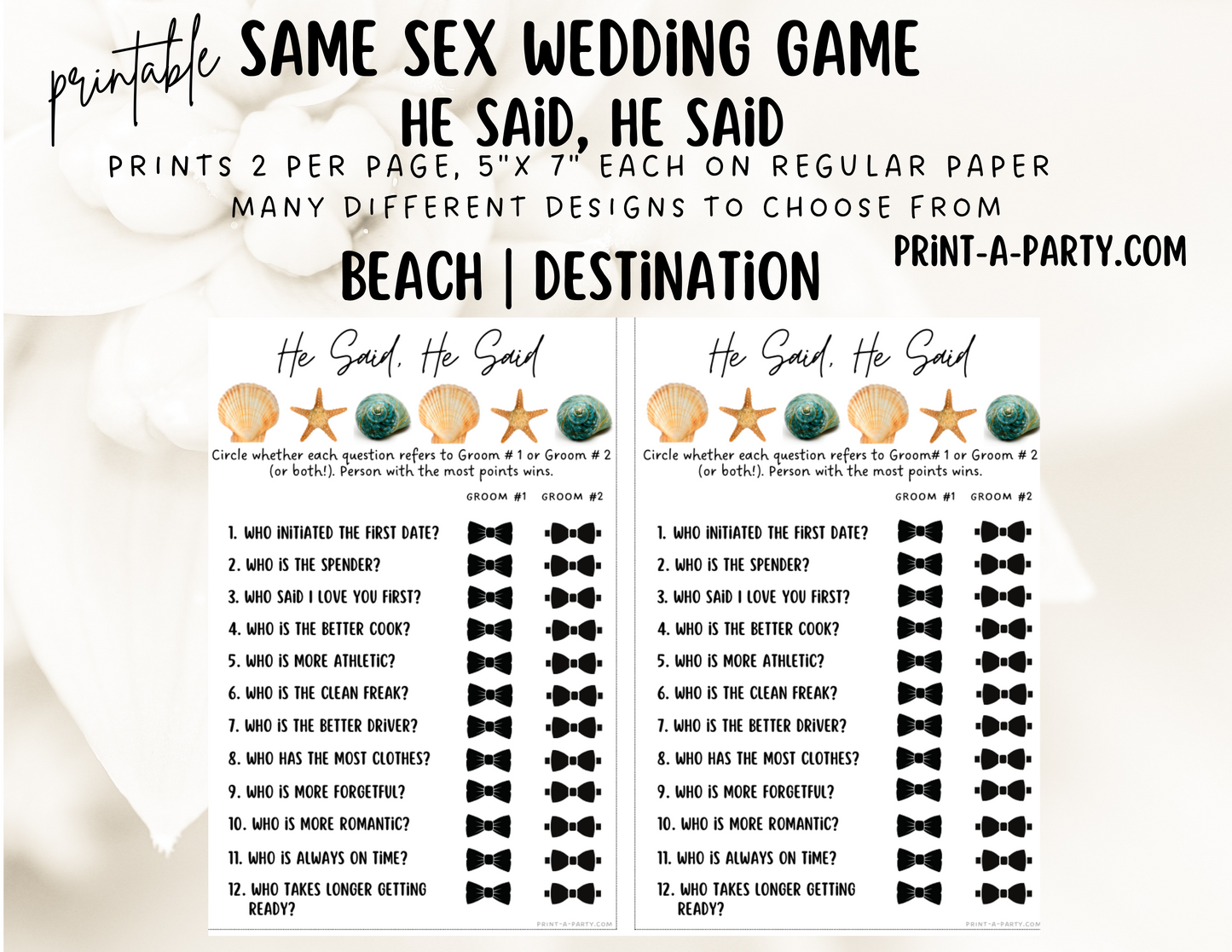 HE SAID, HE SAID: Same Sex Wedding Shower Game LGBTQ+ | Printable Same Sex Wedding Games  | Instant Download