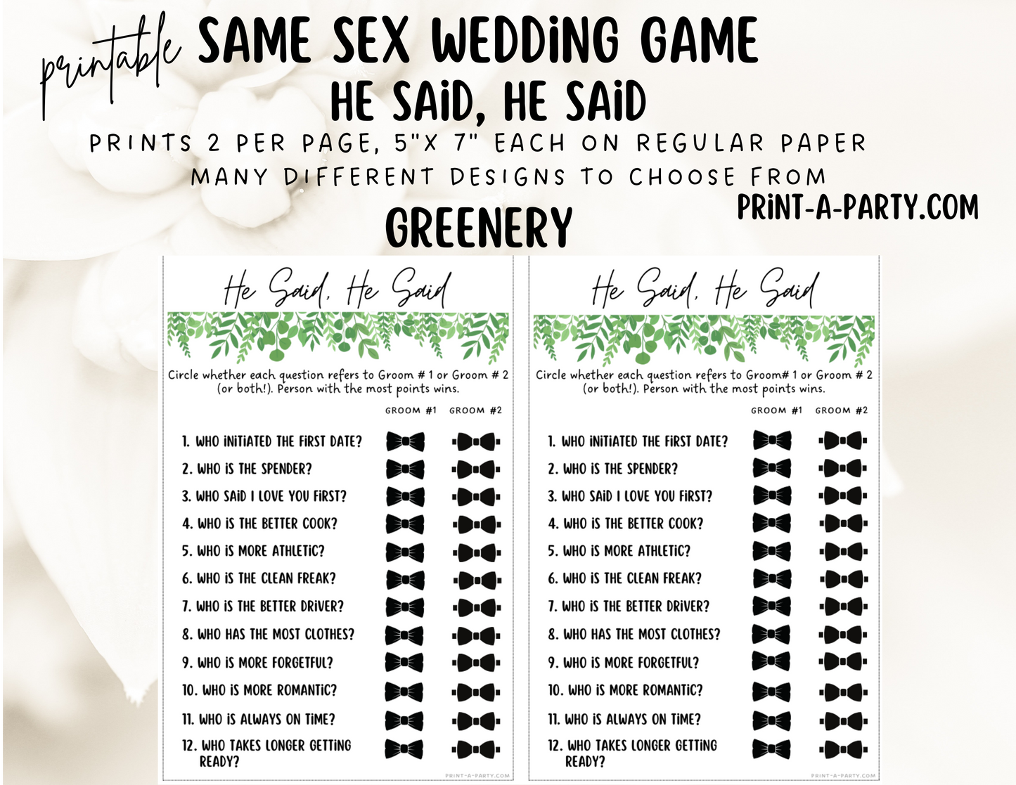 HE SAID, HE SAID: Same Sex Wedding Shower Game LGBTQ+ | Printable Same Sex Wedding Games  | Instant Download