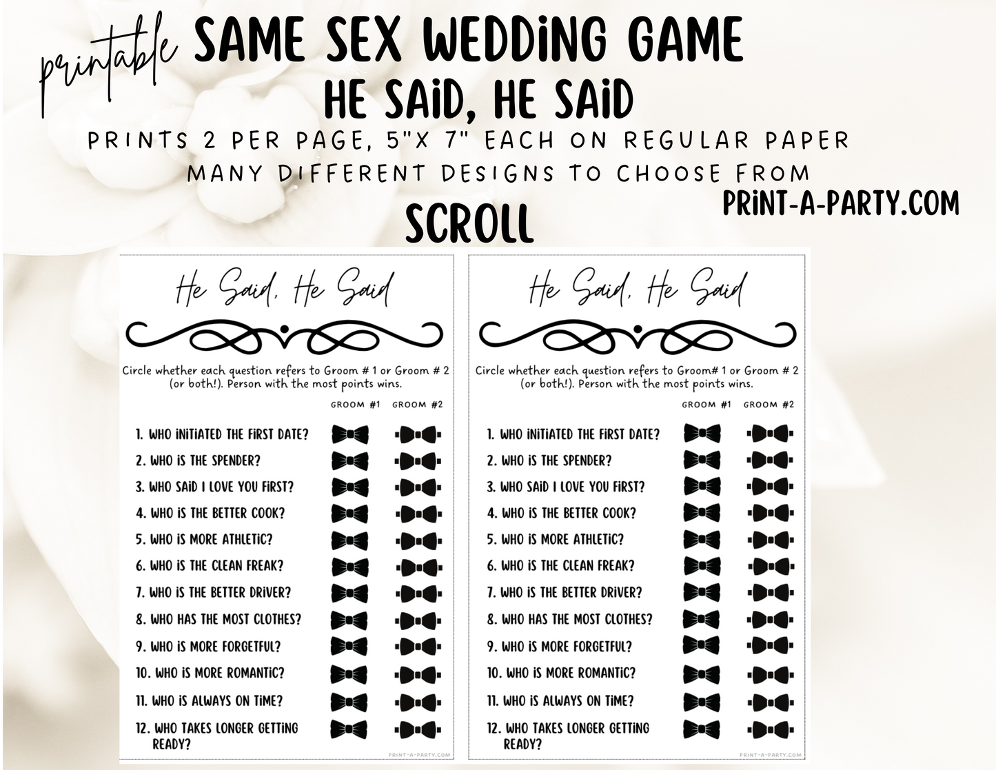 HE SAID, HE SAID: Same Sex Wedding Shower Game LGBTQ+ | Printable Same Sex Wedding Games  | Instant Download