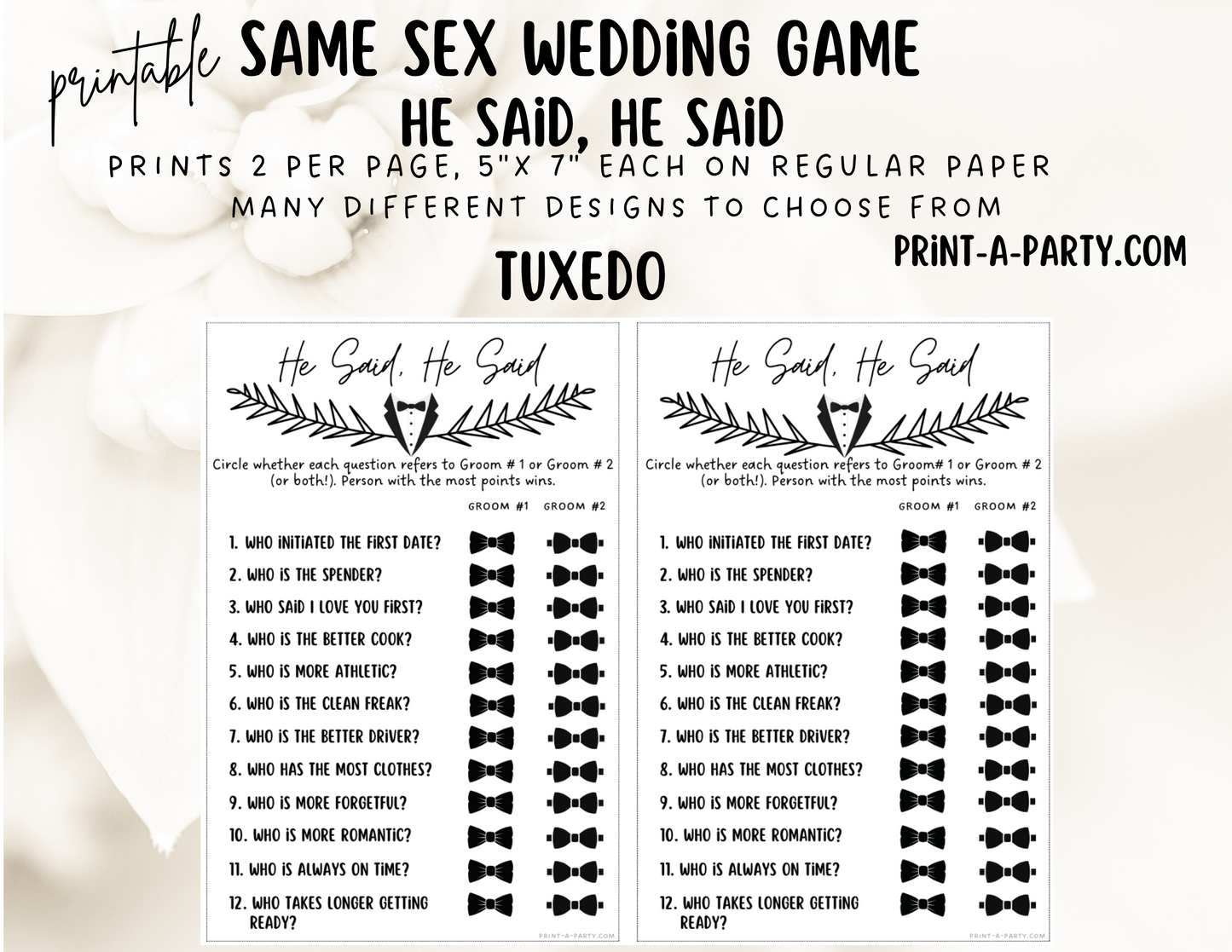 HE SAID, HE SAID: Same Sex Wedding Shower Game LGBTQ+ | Printable Same Sex Wedding Games  | Instant Download