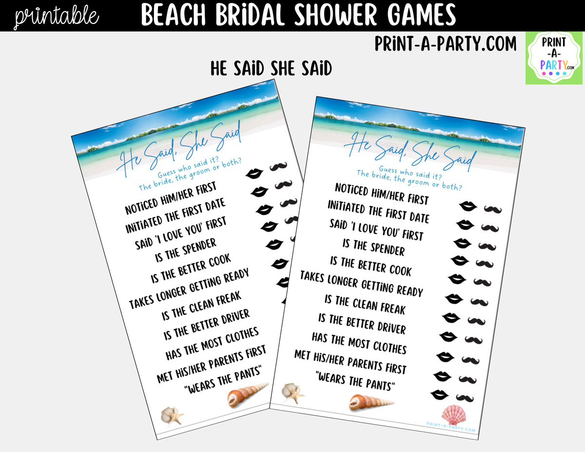 Beach Bridal Shower Games Bundle – Tropical Printable