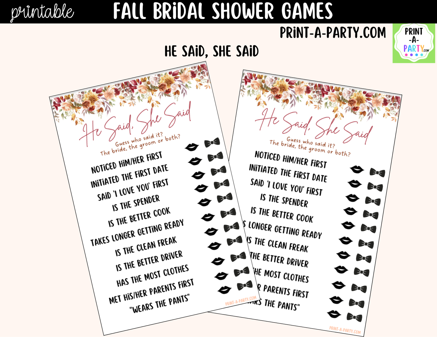 Fall Bridal Shower Games Printable | Autumn Wedding Shower Game Bundle