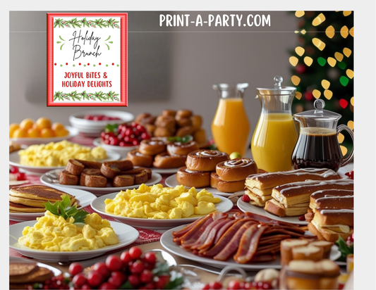 Christmas Brunch Bar Sign & Food Tent Cards | Printable Holiday Breakfast Decorations | 8x10 Sign + Printable Buffet Labels