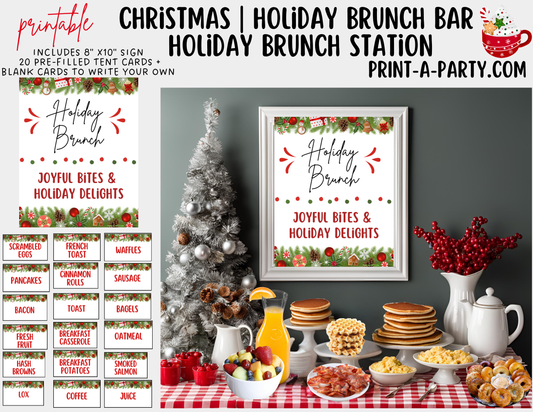 CHRISTMAS HOLIDAY BRUNCH BAR 2 | BRUNCH STATION | Christmas Morning Brunch Buffet Set up - Sign & Tent Cards | Holiday Party Idea